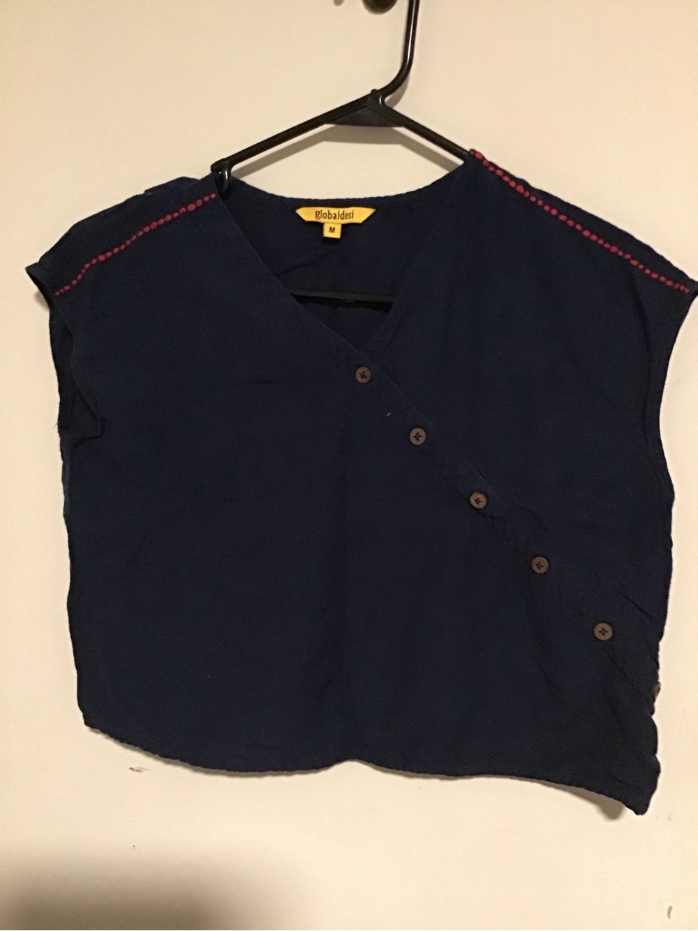 Global Desi Navy Top with Pink Contrast Stitching